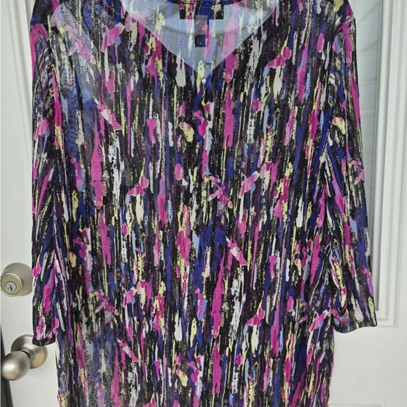 Inc International Sheer Blouse 1X Plus Womens Rainbow Ruffles 3/4 Sleeve Y2K - Picture 12 of 12